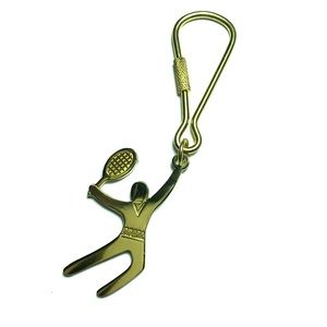 Vintage 80s Brass Tennis Player Keychain Like New